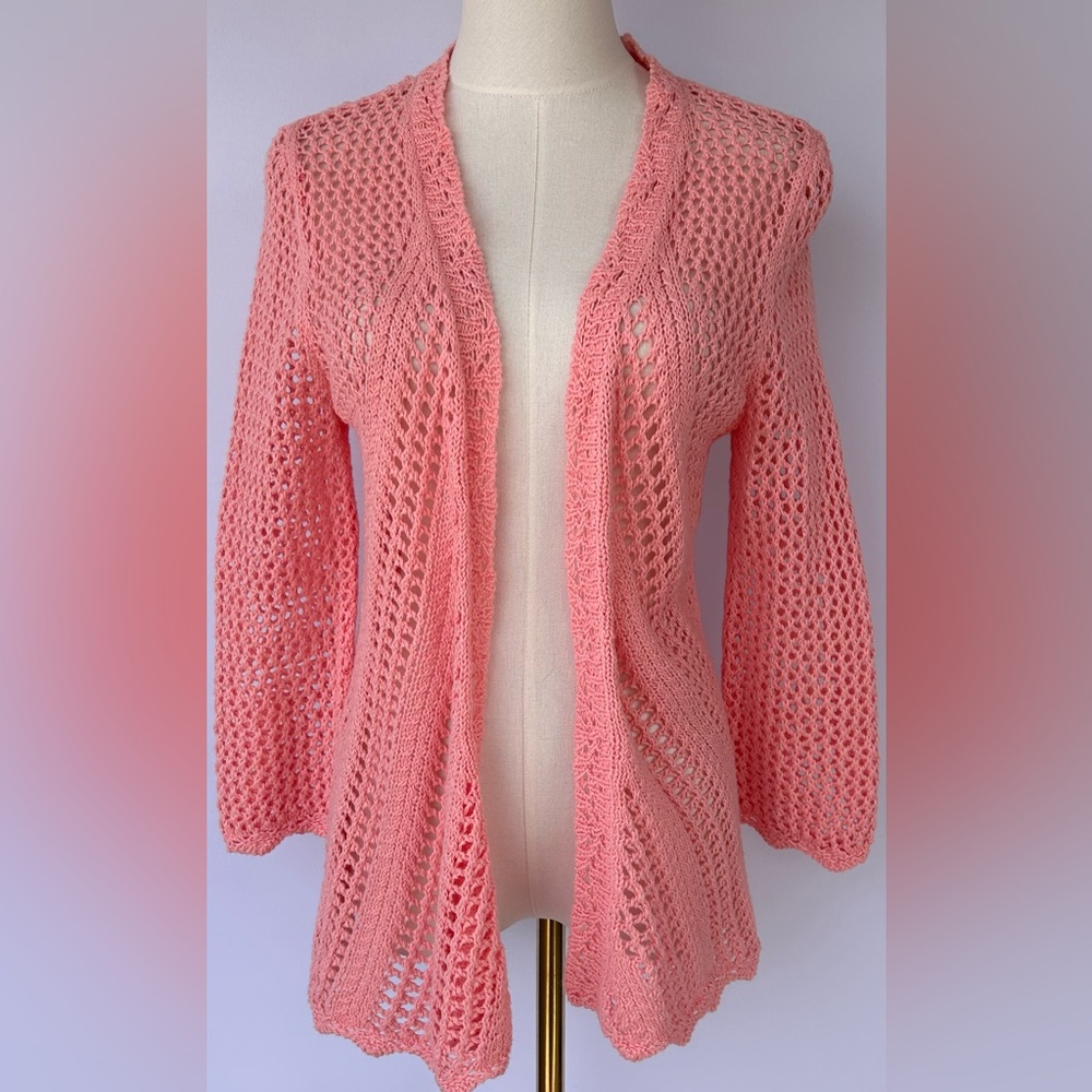 Christopher & Banks Women’s Open Knit Crochet Cardigan Open Front Size Small